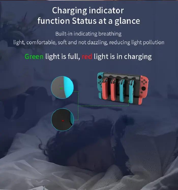 Station de charge CHARM FOCUS pour manettes Joy-Con et Pro compatible Switch et OLED design LED recharge rapide et esthétique