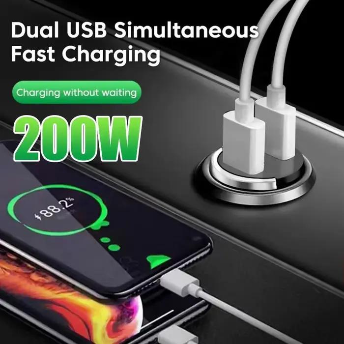 Mini chargeur de voiture à anneau de traction 100W double port USB A QC à charge rapide