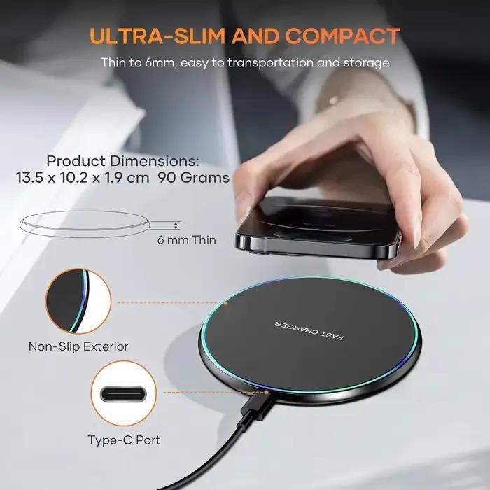 Support de chargeur sans fil LED de bureau 15W