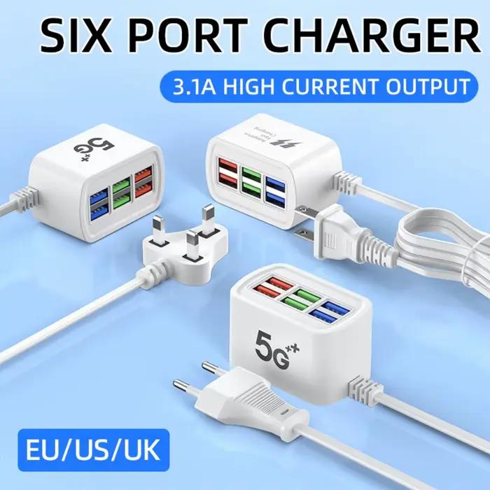 Chargeur USB universel à 6 ports multiprise pour téléphone portable adaptateur mural prise électrique multifonction avec câble d'extension de 1m occasions spéciales