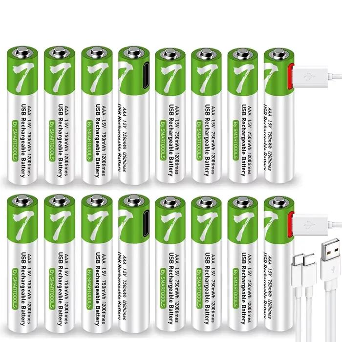 Batterie rechargeable AAA 1,5 V 750 mWh, prend en charge la charge rapide avec port Type-C, adaptée aux télécommandes et aux appareils électroménagers.