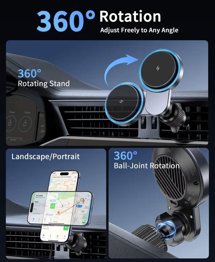 Chargeur de voiture MagSafe 25W avec refroidissement actif support magnétique pour grille d'aeration iphone serie 12 17 occasionnelle conduite voyage professionnel