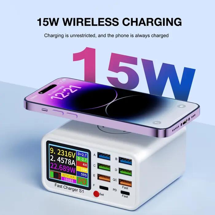 Chargeur rapide USB C multifonction, 8 ports, pour bureau, Type C PD3.0 PPS QC3.0, 15W, sans fil, pour téléphone MacBook
