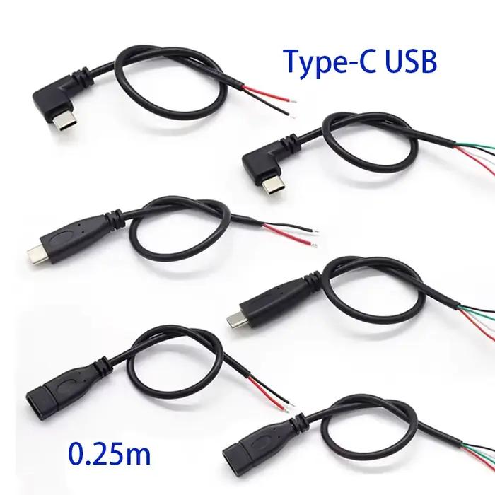 2 cœurs 4 cœurs USB-C 0.25 M/1 m/2 m bricolage câble de réparation fil de soudage USB Type C mâle femelle prise alimentation chargeur connecteur