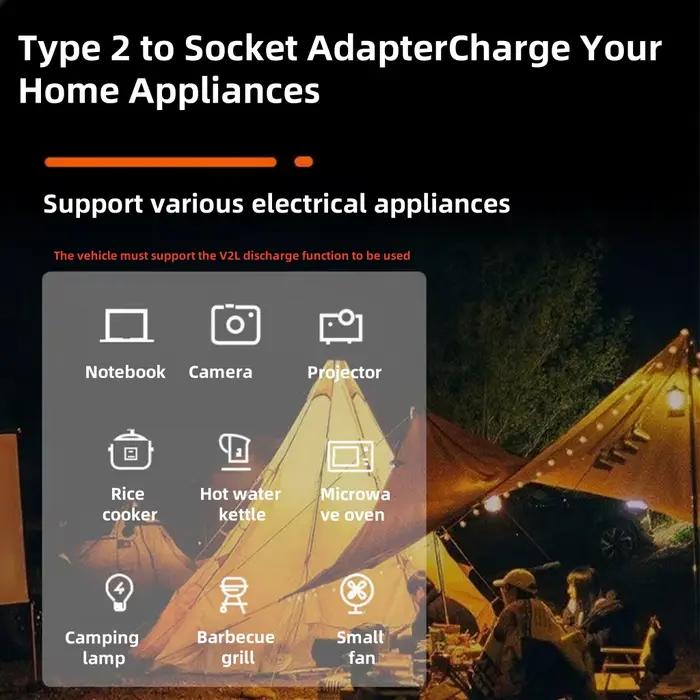 Déchargeur V2L, prise Schuko pour véhicule à charger 16A Type 2