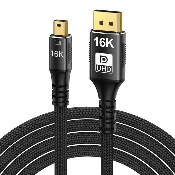 Câble Mini DP vers DP 2.1 16K @ 60Hz 8K @ 120Hz 80Gbps DSC bidirectionnel
