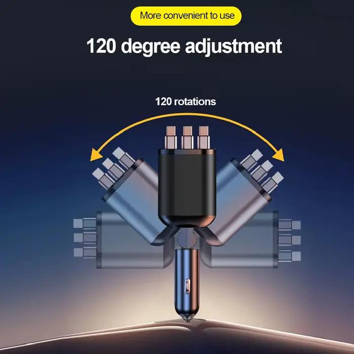 Chargeur de voiture 5 en 1 66W Max avec câble rétractable PD30W + écran de tension 2