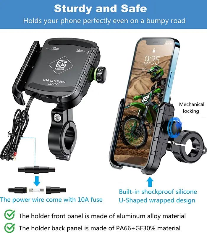 Support de téléphone pour moto universel avec chargeur USB et protection étanche pour guidon ou rétroviseur occasionnels et cadeaux
