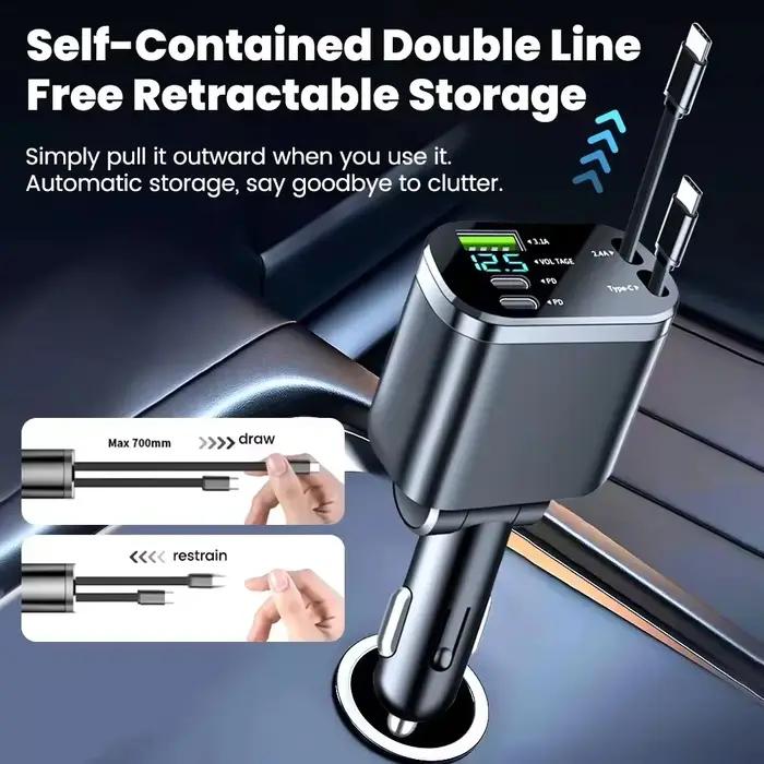 Câble de charge rapide rétractable 5 en 1 pour voiture ; Convient aux adaptateurs allume-cigare