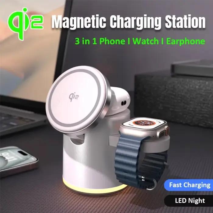 Station de charge rapide pliable 4 en 1 Qi2 15W Chargeur sans fil magnétique pour MagSafe iPhone16/15/14/13/12 Apple Watch AirPods Pro