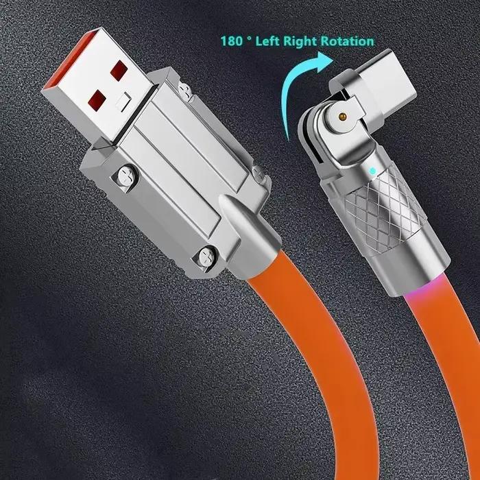 Câble Micro USB C 120W 6A Charge Super Flash 180 ° Câbles d'extension USB-C rotatifs