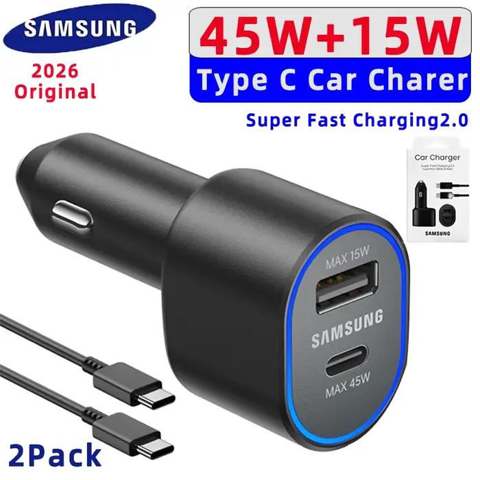 Chargeur de voiture SAMSUNG d'origine 60W 45W 15W Charge rapide USB C Auto Cargador Galaxy S25 Ultra S24 S23 S22 S21 A56 A17 Z Flip 7 6 5