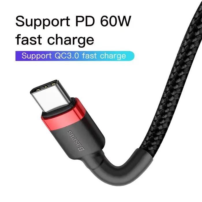 Câble Baseus USB C vers USB Type C rapide pour MacBook Pro Samsung Xiaomi charge rapide 60W PD certifié CE FCC ROHS 3,5m rouge