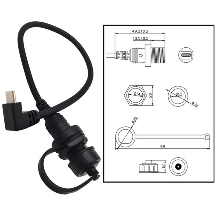C IP67 étanche câble type c 3.1 90 degrés mâle à femelle panneau de bateau de voiture tableau de bord connecteur