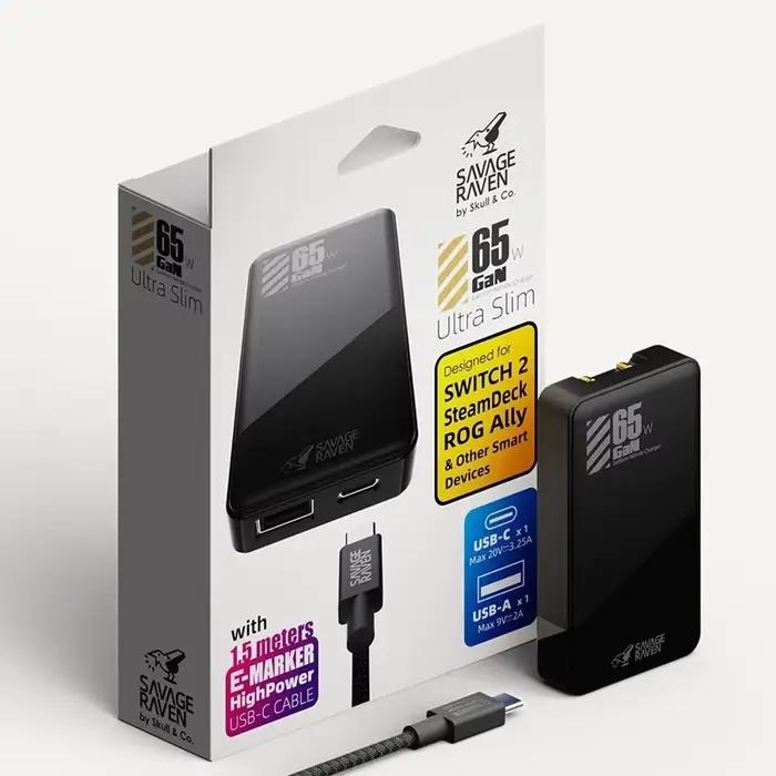 Savage Raven par Skull & Co. Chargeur rapide GaN 65W pour Switch 1/2