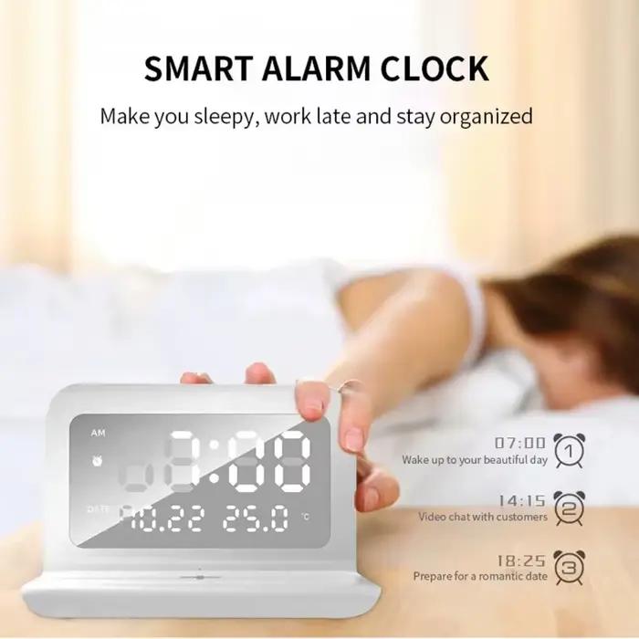 Réveil LED 3 en 1 avec chargeur sans fil et thermomètre