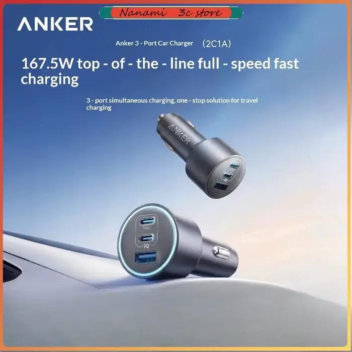 Chargeur de voiture Anker 167,5W 3 ports 2C1A à charge rapide, adaptateur allume-cigare pour iPhone/Huawei/Xiaomi, idéal pour les cadeaux