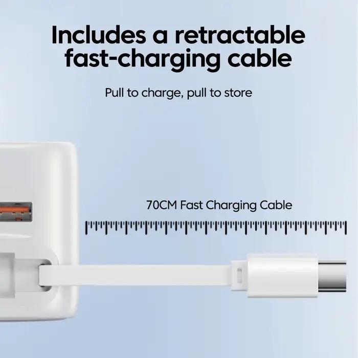 Chargeur USB Type C 30W avec câble rétractable pour iPhone 17 Huawei PD QC3.0 charge rapide multi-port voyage