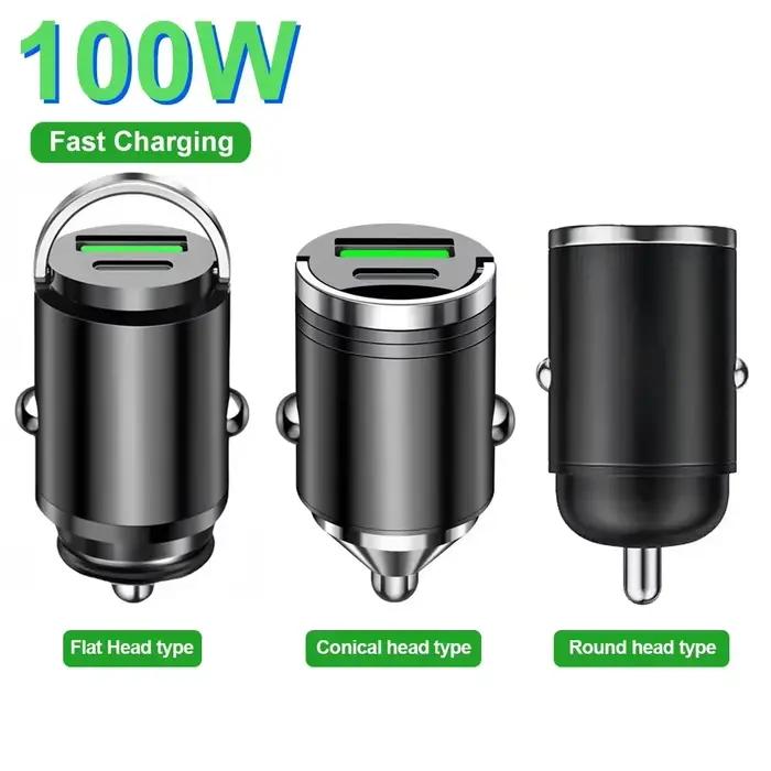 Mini chargeur de voiture 100W Type C double USB charge rapide pour iphone 15 pro max Samsung Huawei Xiaomi prise