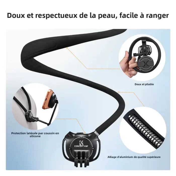 K&F CONCEPT Support 2 en 1 Magnétique et Clip pour Cou POV Mains Libres pour iPhone 17 16 15 Pro Max MagSafe Samsung