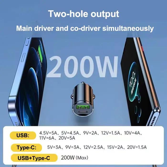 Chargeur Super rapide pour voiture 200W