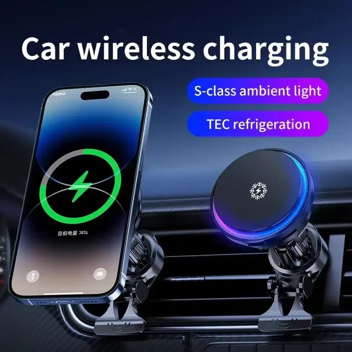 Support de chargeur de voiture magnétique sans fil à refroidissement par glace pour iPhone 16 15 14 13 12 Pro Max