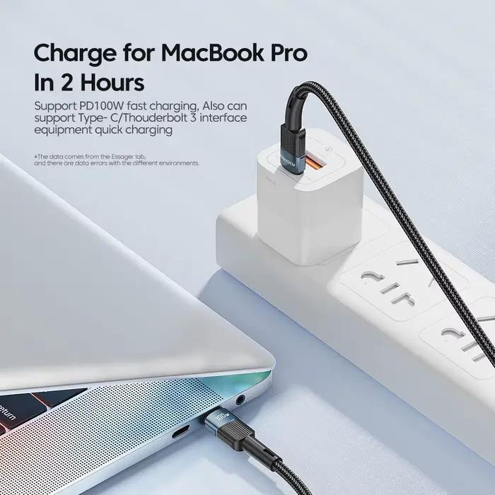 Câble Essager PD 100W Quick Charge 3.0 USB C à USB-C pour recharge rapide et synchronisation de données rapides pour smartphones et ordinateurs portables
