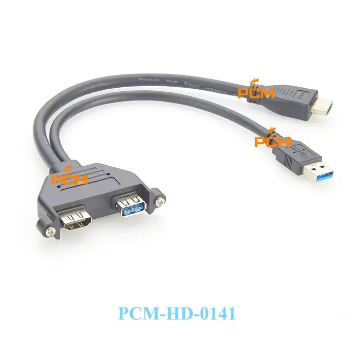 Câble d'extension USB 3.0 A mâle vers femelle pour montage sur panneau, interface multimédia haute définition 4K 60Hz HDR, cordon de données 5 Gbit/s avec verrouillage à vis