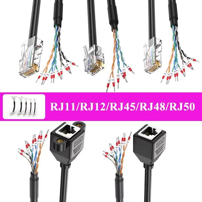 Câble RJ12/RJ45 à tête unique fil terminal 6P6C 8P8C pour connecteurs RJ11/RJ48/RJ50 10P10C tête cristalline RJ45 vers 232 avec tube numéroté