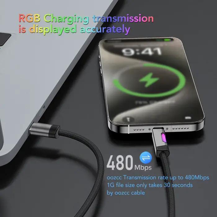 Câble de charge rapide RGB 120W 6A USB Type C avec lumière ambiante RGB pour TV