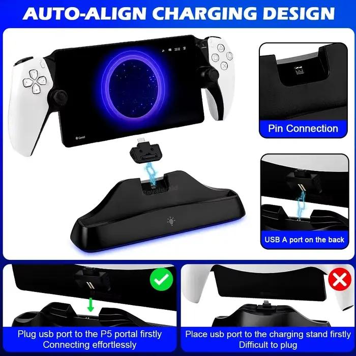 Station de charge à alignement automatique 7 lumières pour PS5 et PS Portal – Support