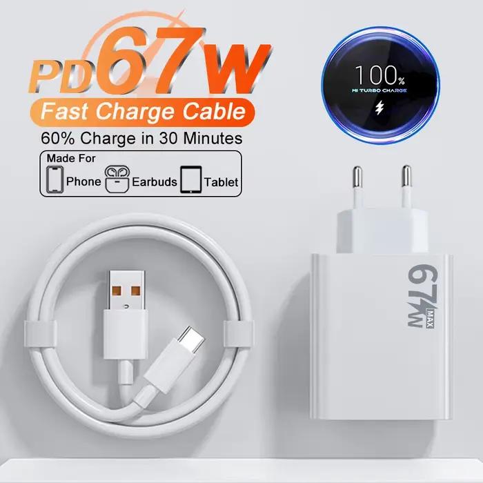 67W Chargeur USB Charge Rapide Téléphone Adaptateur Mural Pour iPhone Samsung OnePlus OPPO Xiaomi Redmi Poco