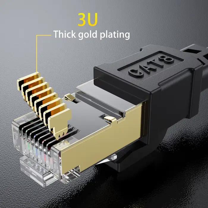 Câble Ethernet CAT 8 40Gbps 2000MHz CAT8 RJ45 réseau Lan cordon de raccordement plat 10m 15m 20m 30m 50 pieds 100
