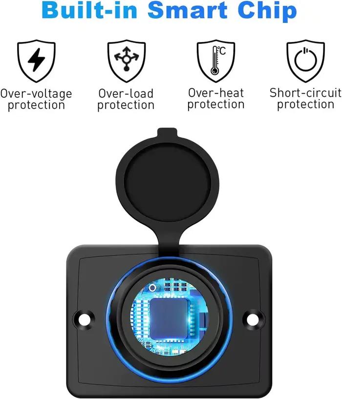 Prise de chargeur double USB montée sur véhicule avec voyant lumineux