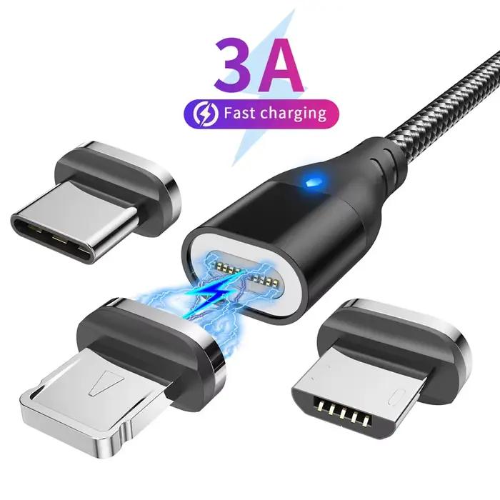 Câble magnétique Micro USB Type C rapide et polyvalent pour iPhone Samsung Xiaomi Realme OnePlus Huawei smartphones et tablettes pour charge rapide et transmission de données en déplacement et à domicile