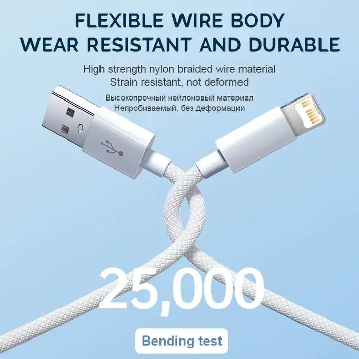 Câble USB de Charge rapide 30W pour iPhone 14 13 12 11 Pro Max 8 7 6 Plus XS X XR Type C ligne de données 2M