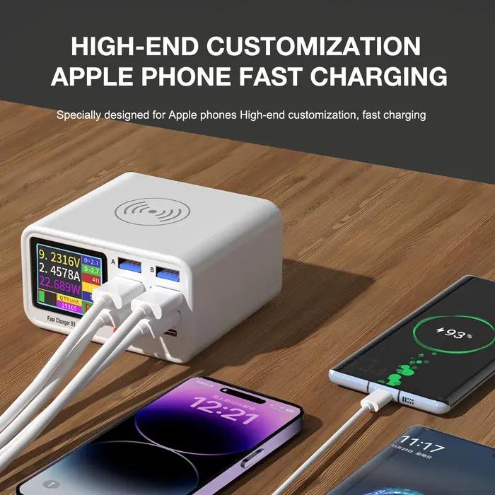 Chargeur rapide USB C multifonction, 8 ports, pour bureau, Type C PD3.0 PPS QC3.0, 15W, sans fil, pour téléphone MacBook