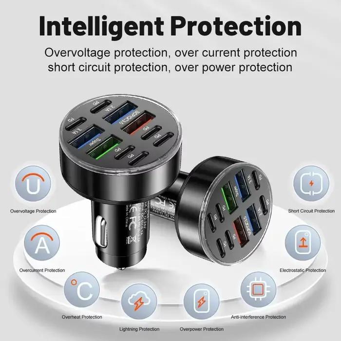350W 10 Ports chargeur de voiture charge rapide PD QC3.0 USB C
