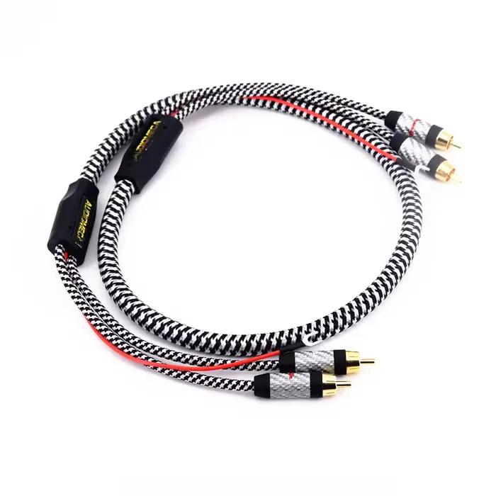Câble audio RCA Audiomeca pour lecteur de bandes noir tresse protection pour amplificateur haut-parleur occasionnels复古磁带播放器黑色RCA音频线奥迪美卡保护编织适合放大器音箱场合