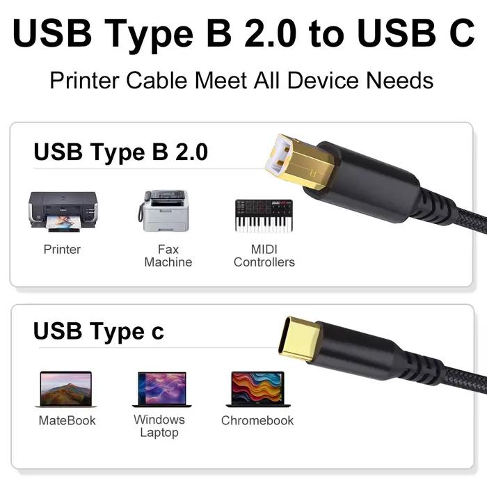 Câble d'imprimante USB Type C vers USB B