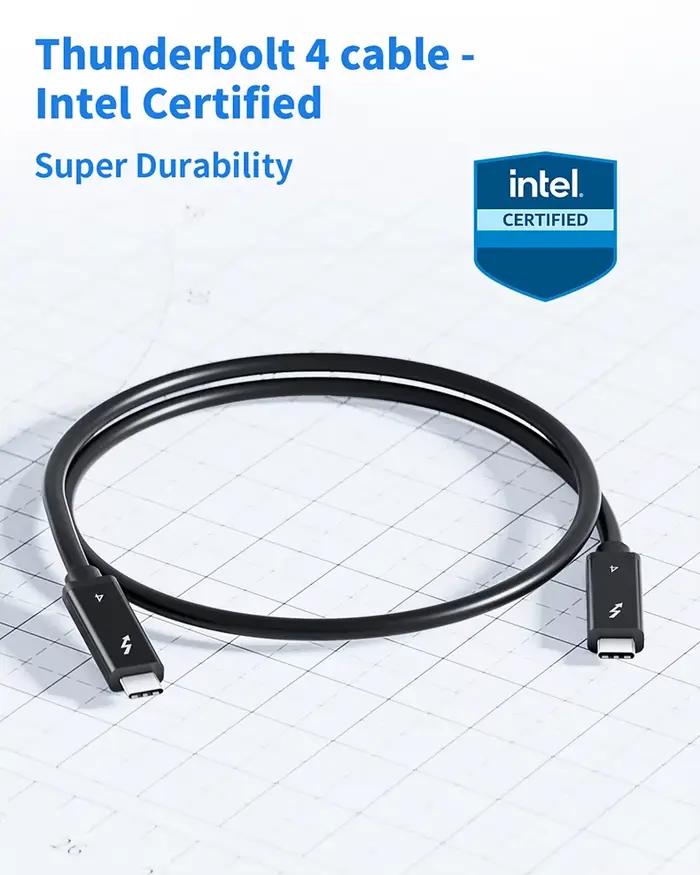 Câble Thunderbolt 4 certifié 40Gbits/s pour MacBook Pro iMac Dell connecteur Foudre 3 pour transferts rapides et compatibilité multimédia occasions spéciales