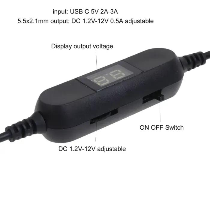 Câble USB C à tensions réglables 2V 3V 4.5V 6V 8V 12V avec voltmètre LED