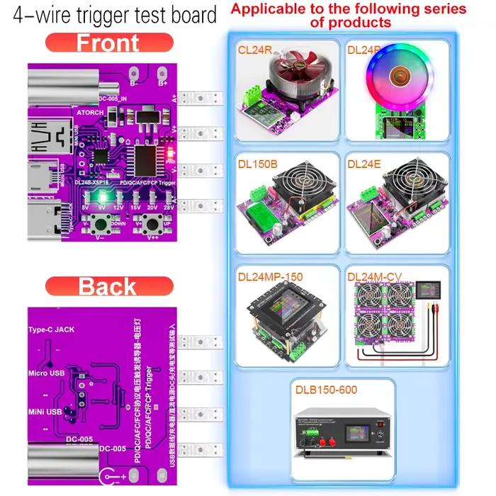 ATORCH Type-C PD3.1 Protocole de charge rapide Carte de test 4 fils Voltmètre simulateur Outil de vieillissement pour