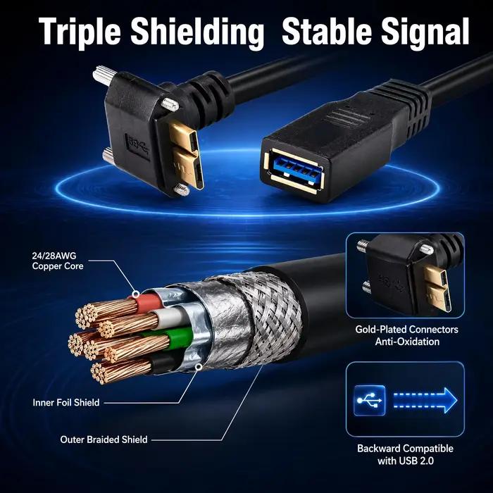 Câble AIXXCO USB 3.0 A femelle vers Micro B mâle 5 Gbps, triple blindage, plaqué or, transfert de données haute vitesse, 0,2 m