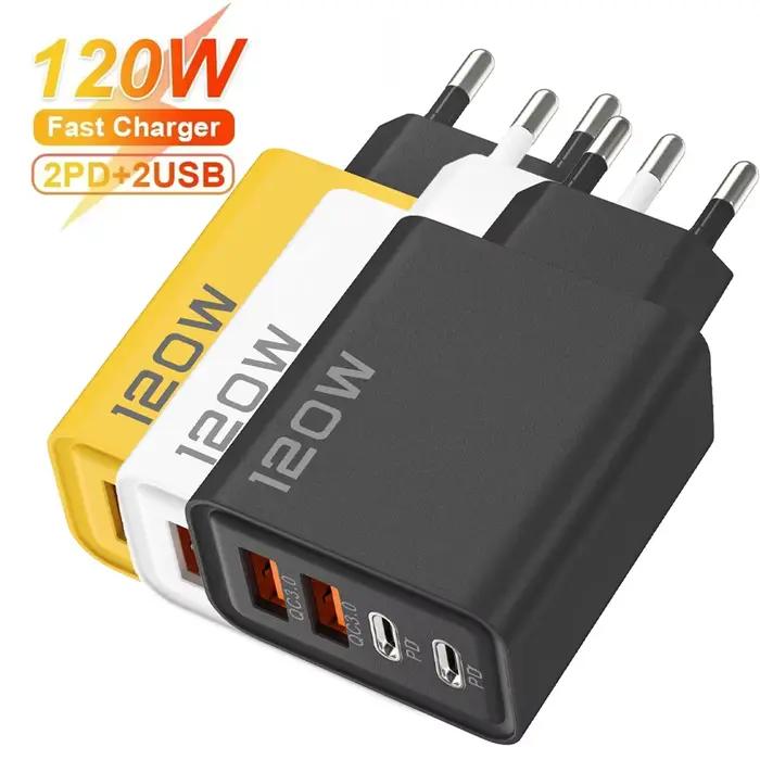 Quick Charge 3.0 Fast Charger Muti Total 120W 4 Port USB Type C PD Mobile Phone Wall Adapter for iPhone 16 Samsung S24
