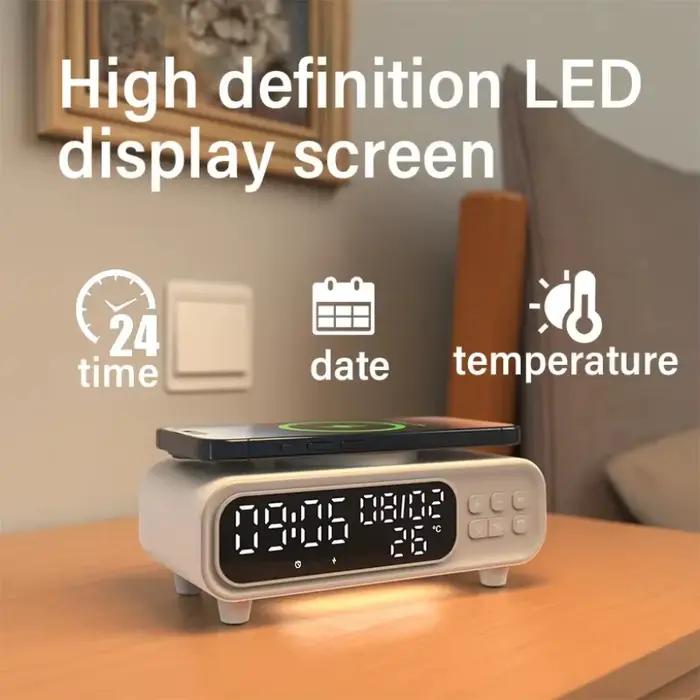 15W chargeur sans fil temps réveil LED veilleuse thermomètre écouteur chargeurs de téléphone Station de charge rapide pour iPhone