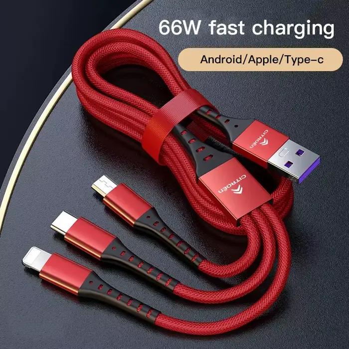 Câble de chargement USB 3 en 1 pour Citroën C1 DS3 C2 C3 VTS C4 Saxo C4L C5 C6 C8 Xsara C3XR Picasso Blanc Gris Rouge Noir