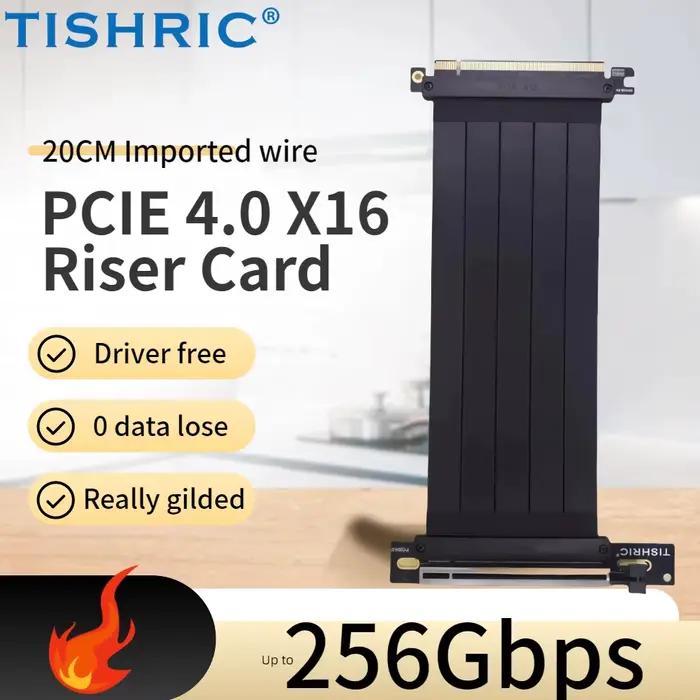 TISHRIC PCI-E 4.0 /3.0 X16 câble Riser 0.2m blindé EMI prolongateur Flexible haute vitesse