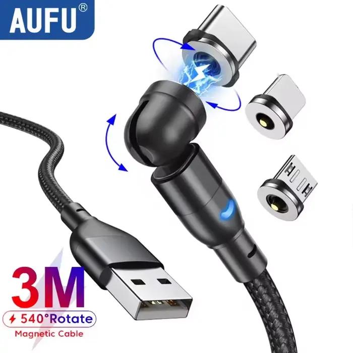 Câble de chargement magnétique AUFU en aluminium et nylon, 1m à 3m, Micro-USB et Type C, multicolore pour iPhone et autres smartphones occasions spéciales