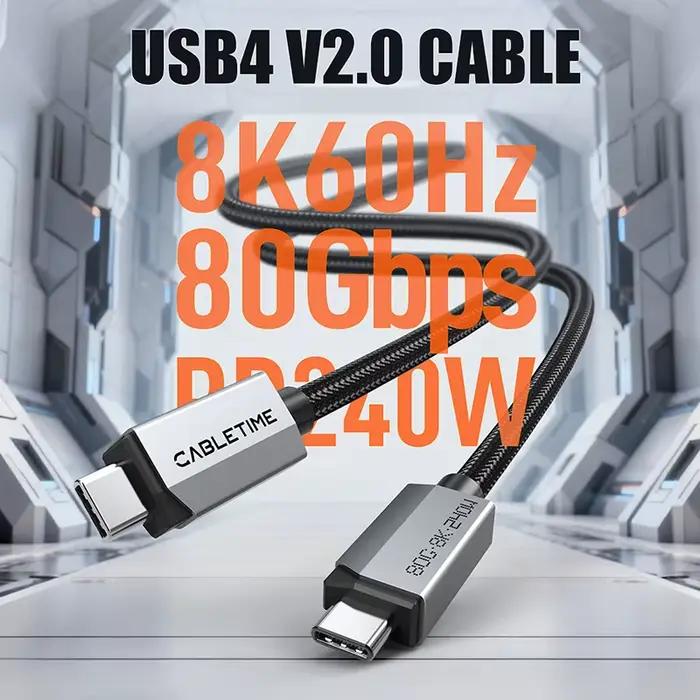 Câble CABLETIME USB4 V2.0 80 Gbps 240 W PD 3.1 avec gaine tressée